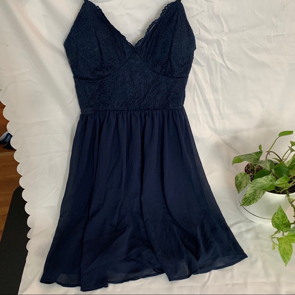 Lace Top, Dark Blue, A-line Dress